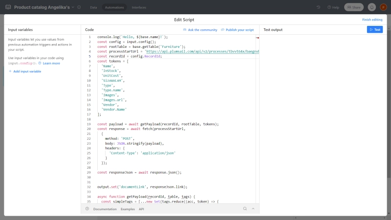 Paste script in Airtable automation