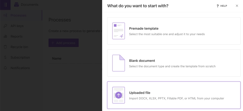 Create a new process in Plumsail Documents and Uploaded Excel template