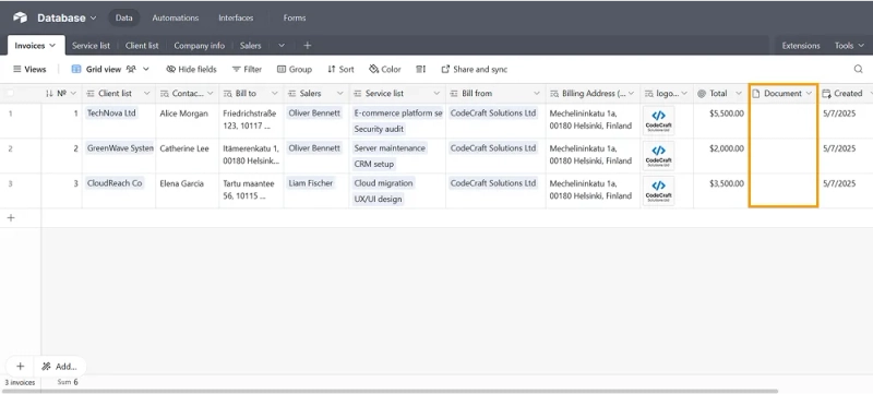 Airtable table for create documents