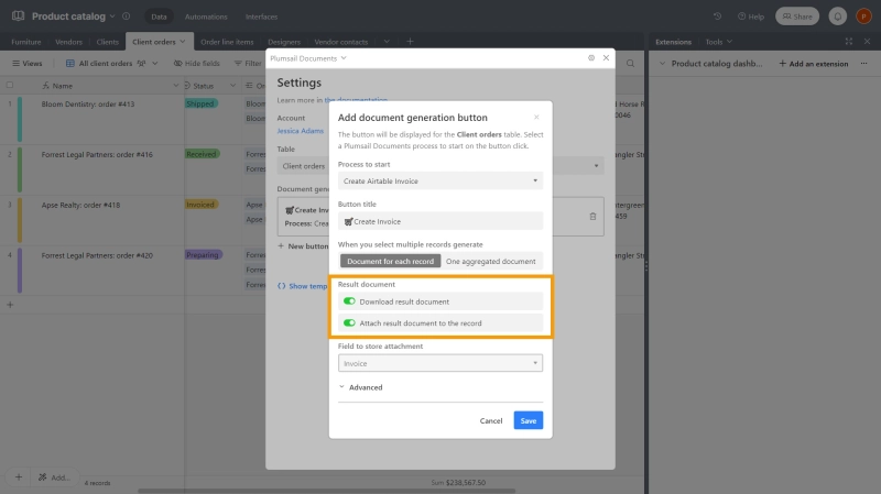 Automatically attach and download generated documents