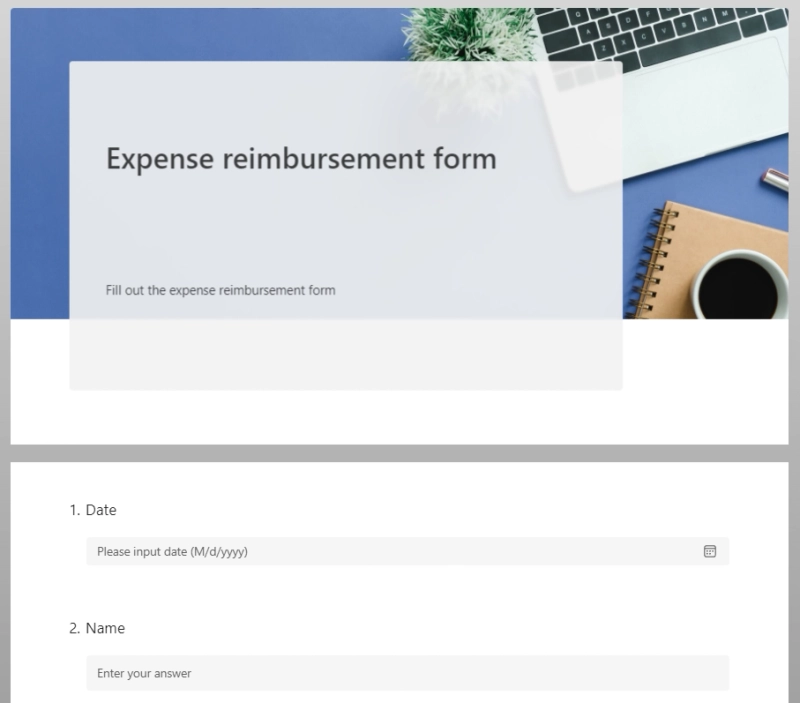 Microsoft Form expense reimbursement form