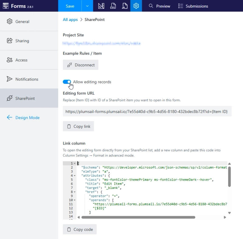 Allow editing records from SharePoin