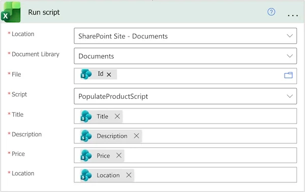 Run Script action in Power Automate to populate Excel template