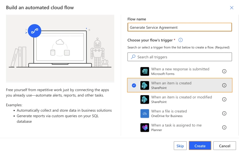 Create SharePoint trigger in Power Automate