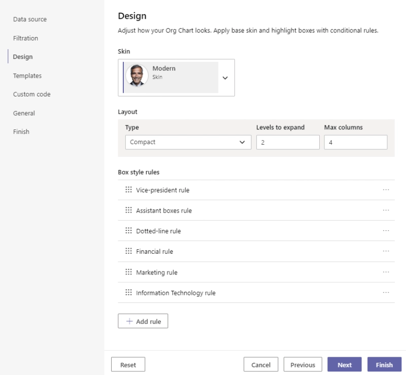 Apply design in Microsoft Teams OrgChart