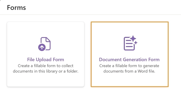 Structured document generation - create document generation form