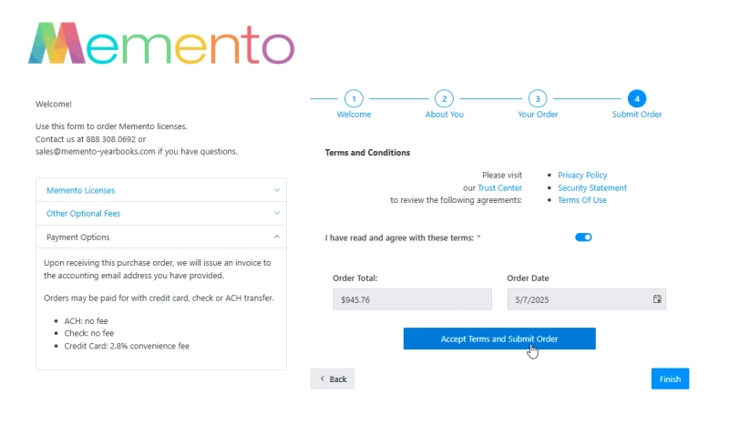 Submit order with the form
