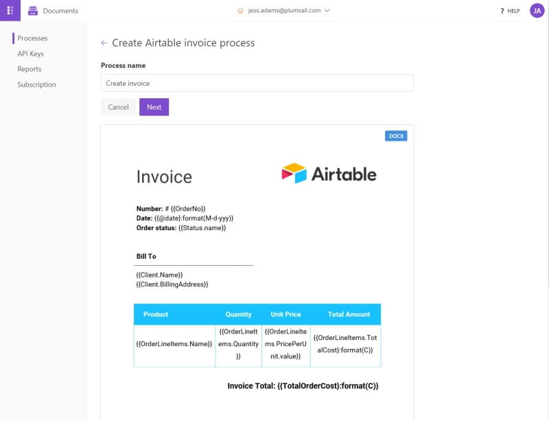 Create Airtable invoice process