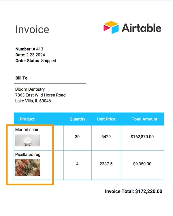 Insert dynamic pictures into Airtable document