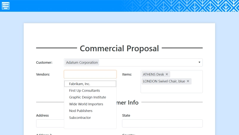 Populate droprowns with data from Dynamics 365 Business Central