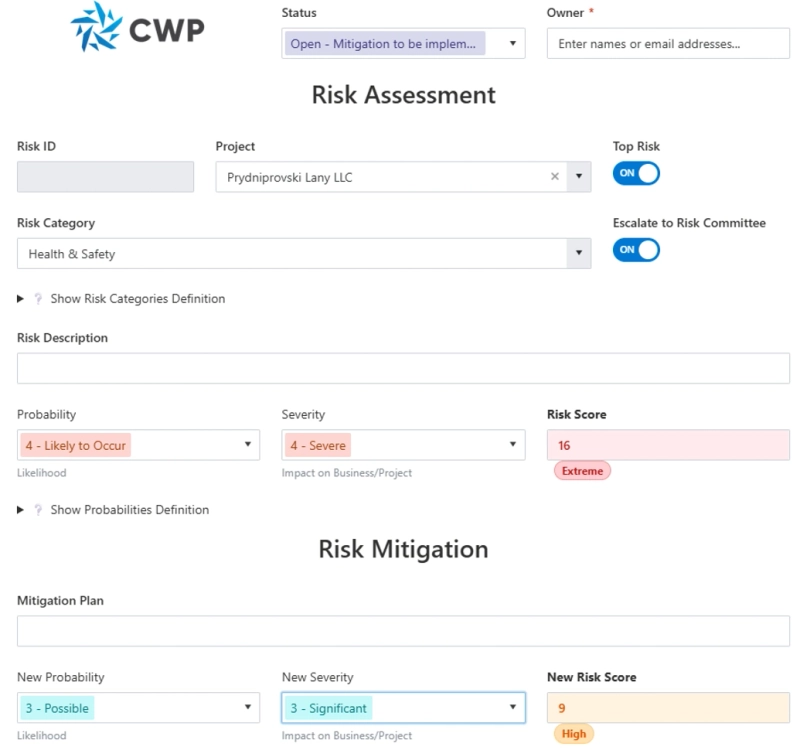 Risk management form in SharePoint