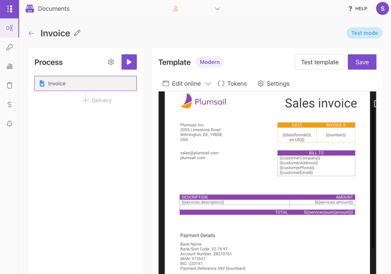 Configure template with tokens