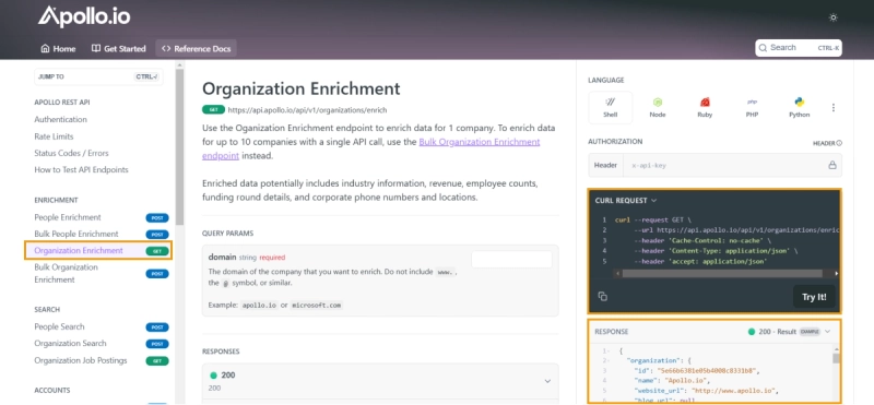 Organization Enrichment section