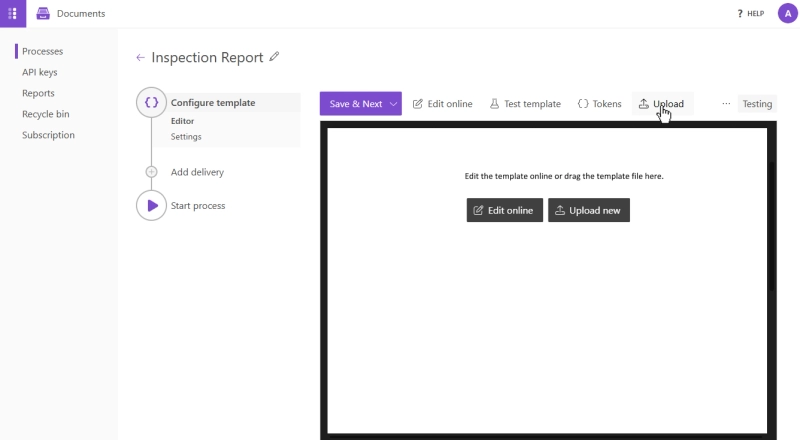 Uploading the template in Processes UI