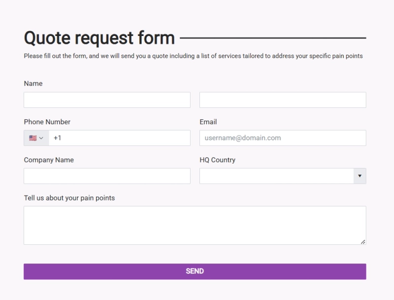 Plumsail Forms for quote request
