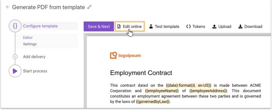 Configure document template