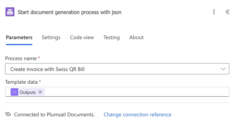 Start document generation action configuration