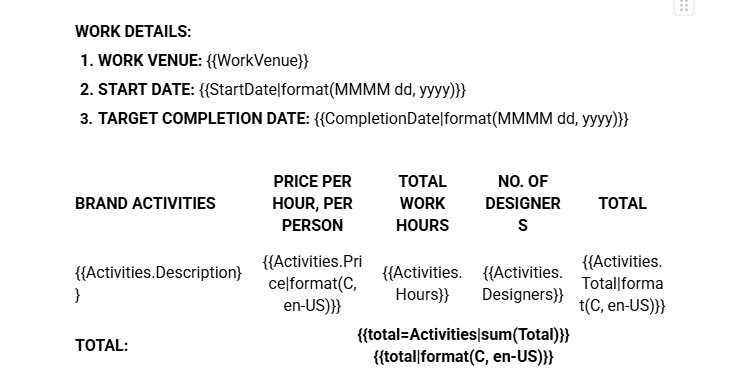 Plumsail Documents - Edit template table tokens