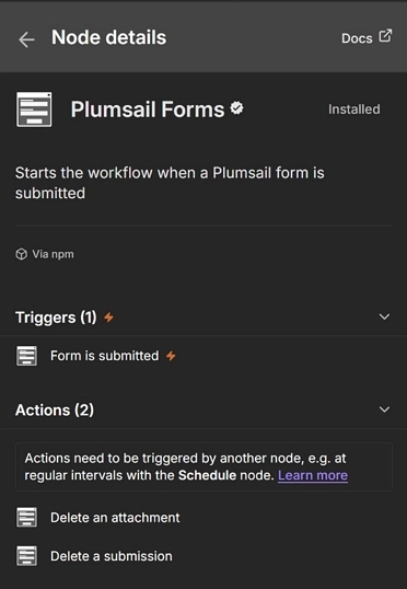 Plumsail Forms trigger in n8n