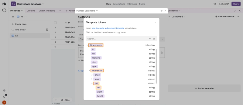Path to attachment token in Airtable to generate PDF