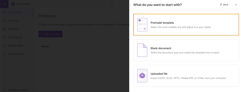Plumsail Documents start from template