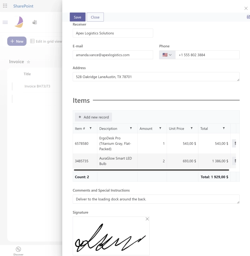Plumsail Forms - Invoice form