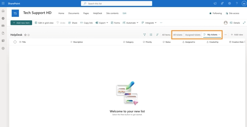 SharePoint list options for tickets