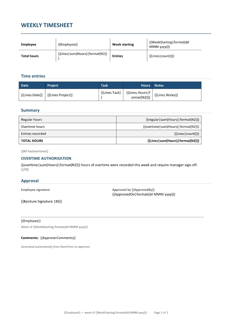 DOCX template with tokens