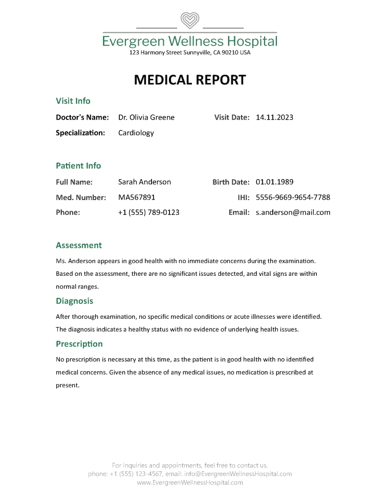 Free medical report template for healthcare institutions 