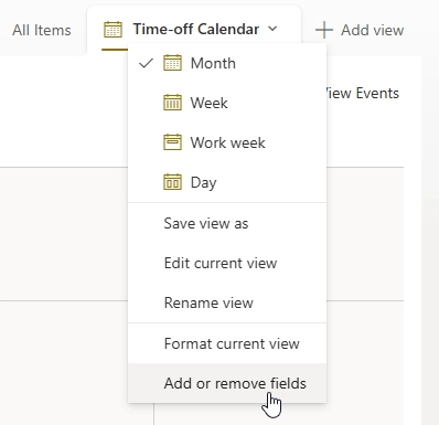 Add or remove fields from Time-off calendar view