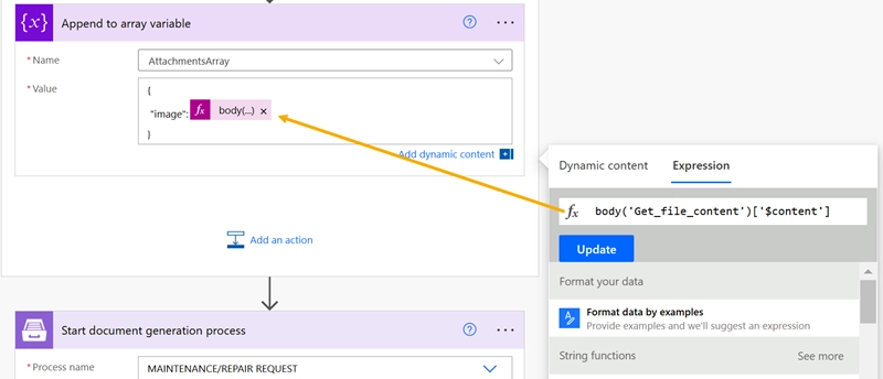 populate images into excel from ms form expression