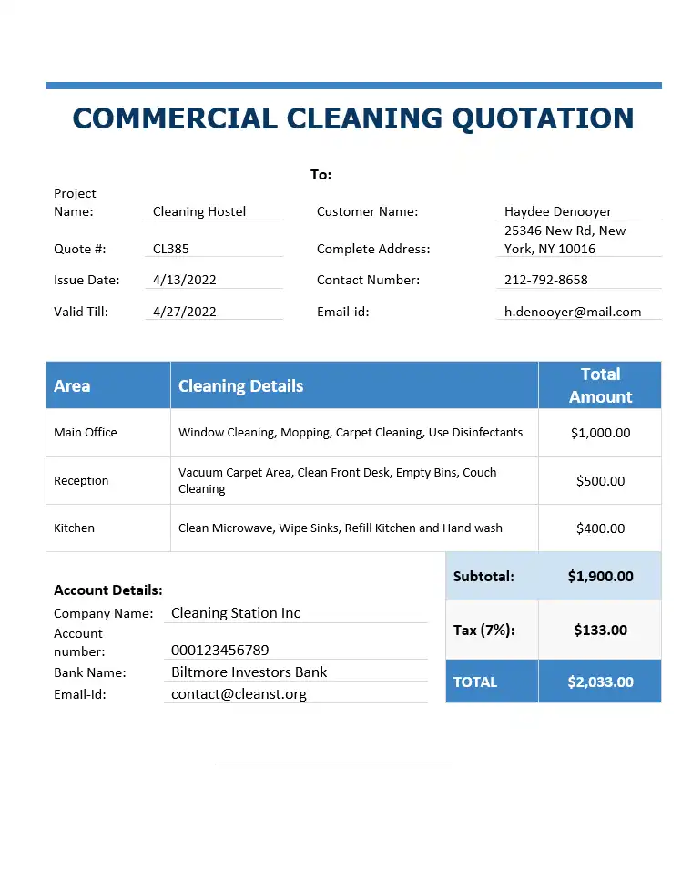 Сommercial quotation template for cleaning services