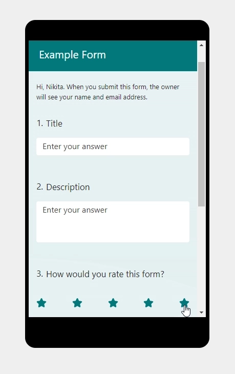 Microsoft Form mobile view