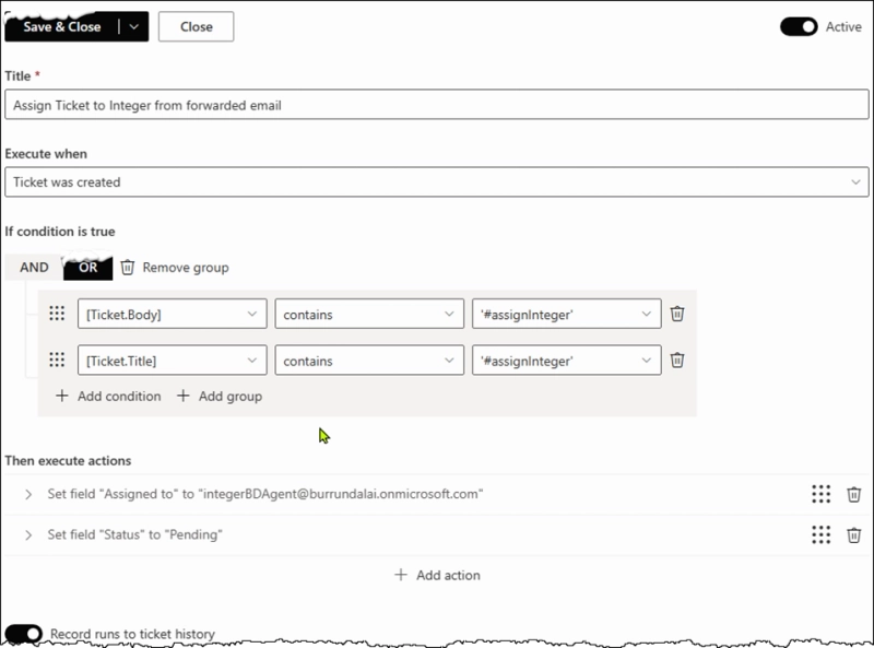 Assign ticket to external partner from forwarded email