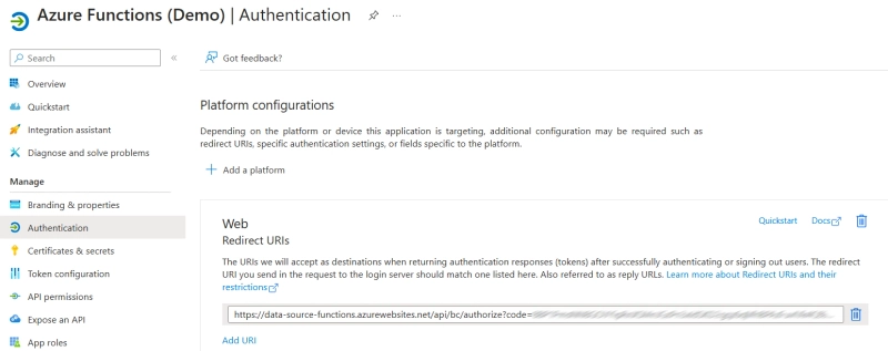 Specify Redirect URI for Entra ID app