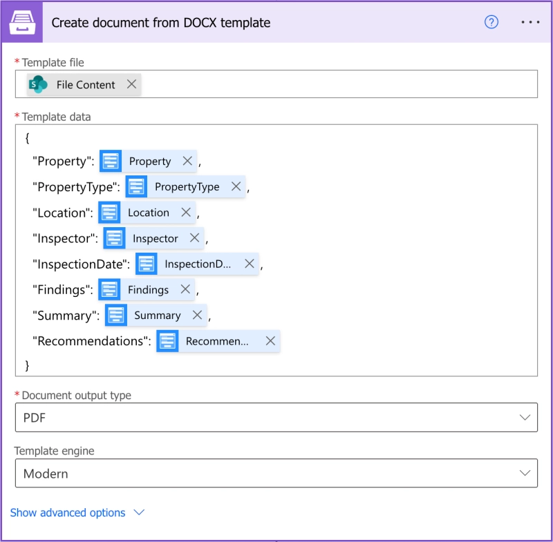 Create document from DOCX template - Power Automate flow
