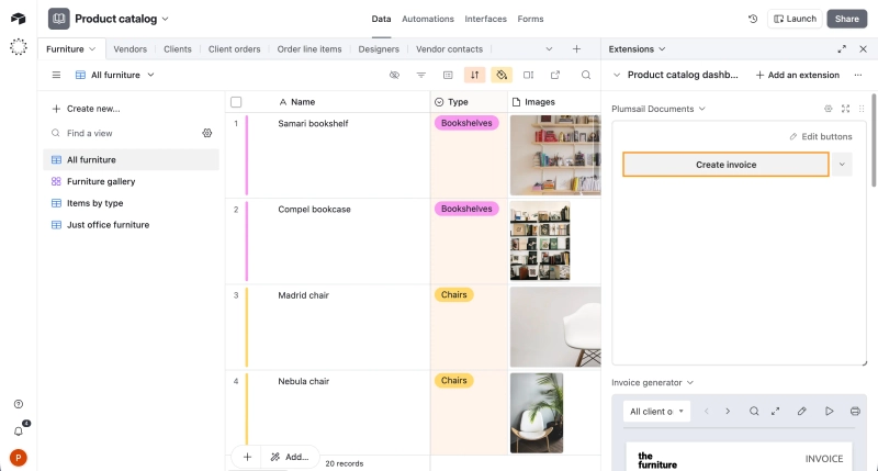 Create invoice button