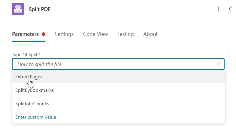 Plumsail Documents split PDF action in Power Automate