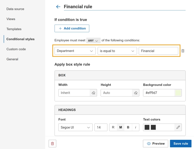 Apply conditional styles in Plumsail Org Chart