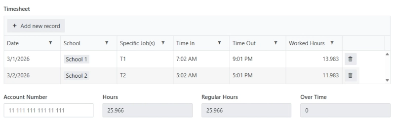 Account number and hours calculation